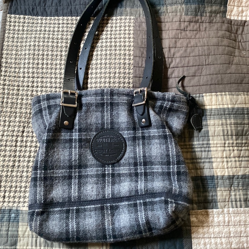 Duluth pack wool purse with leather handles